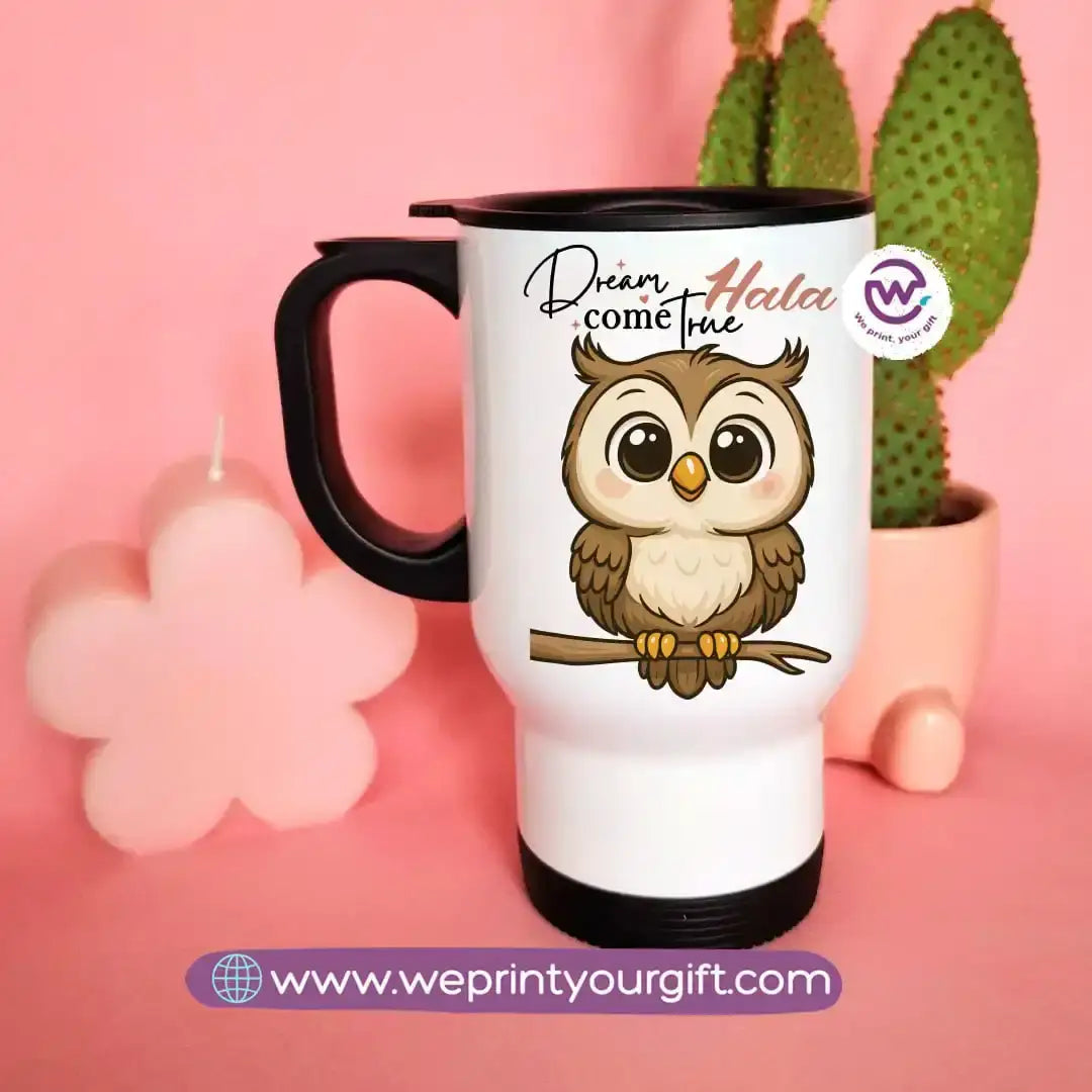 Travel mug with handle- Owl - WE PRINT
