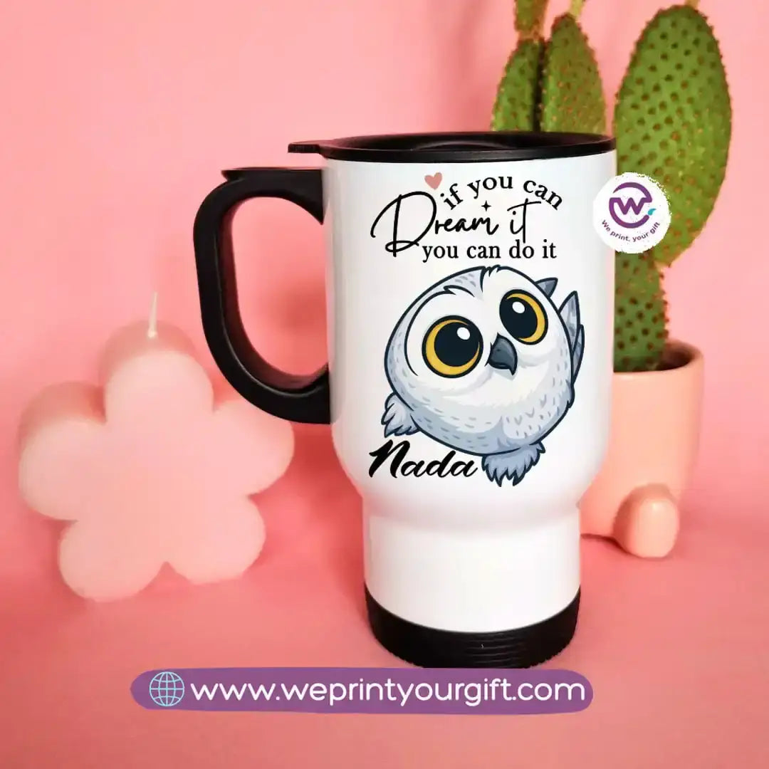 Travel mug with handle- Owl - WE PRINT