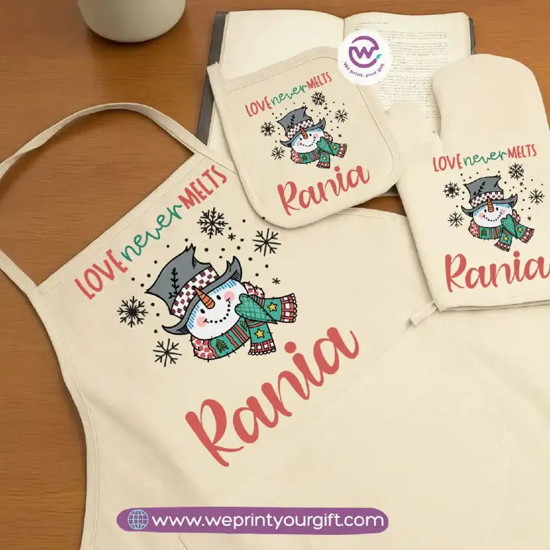 Christmas Kitchen Set – Apron, Oven Glove & Handle Holder-3 Pieces - WE PRINT