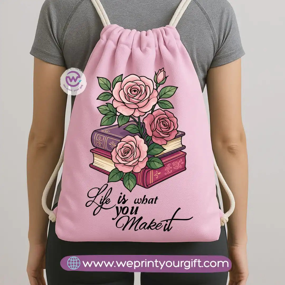 Drawstring Bag-Motivation and floral