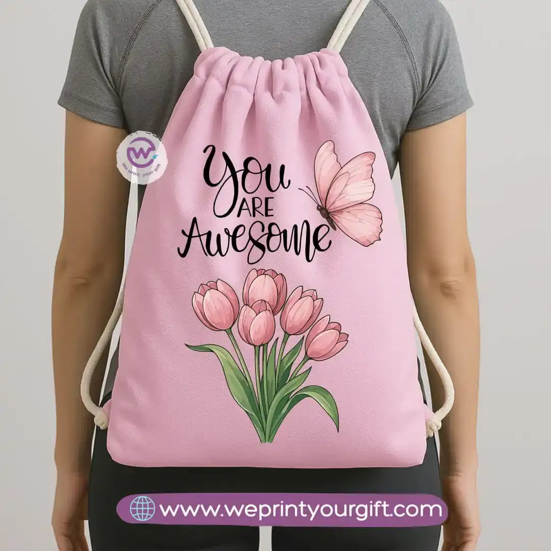 Drawstring Bag-Motivation and floral - WE PRINT