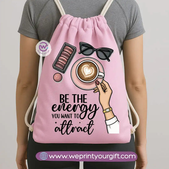 Drawstring Bag-Motivation and floral