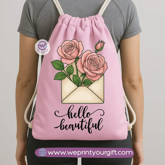 Drawstring Bag-Motivation and floral