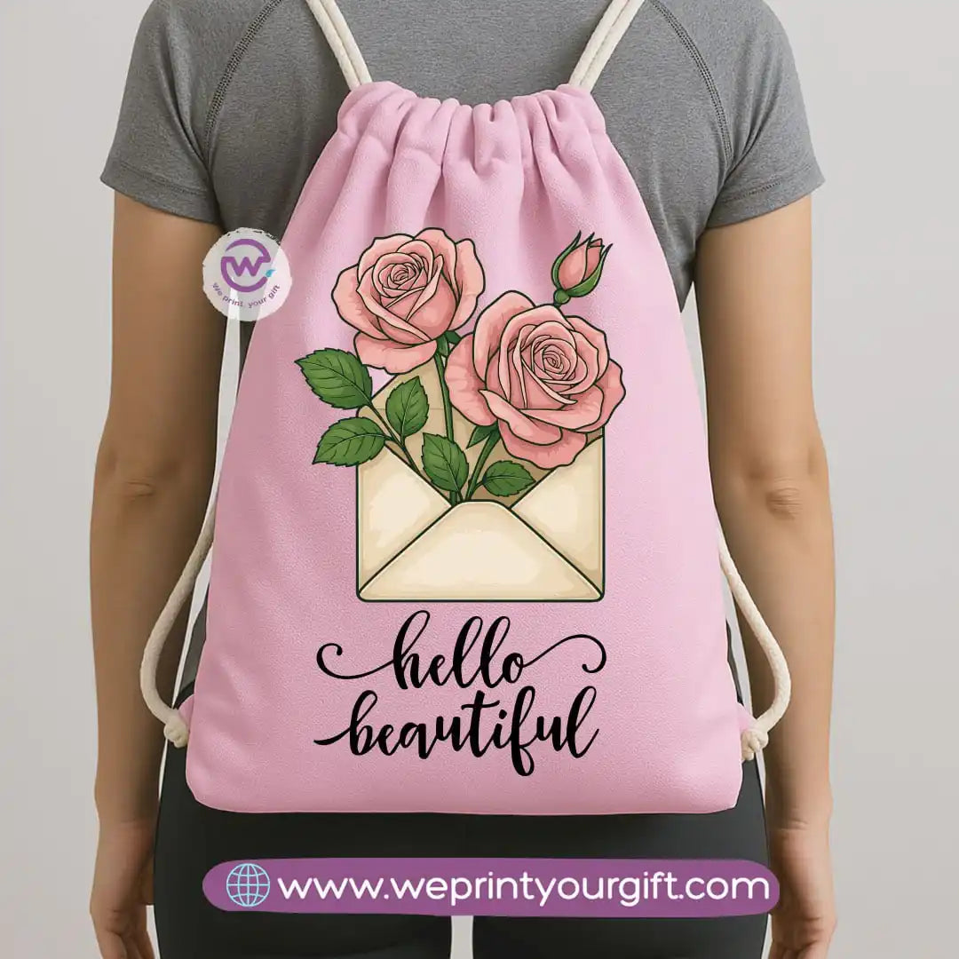 Drawstring Bag-Motivation and floral