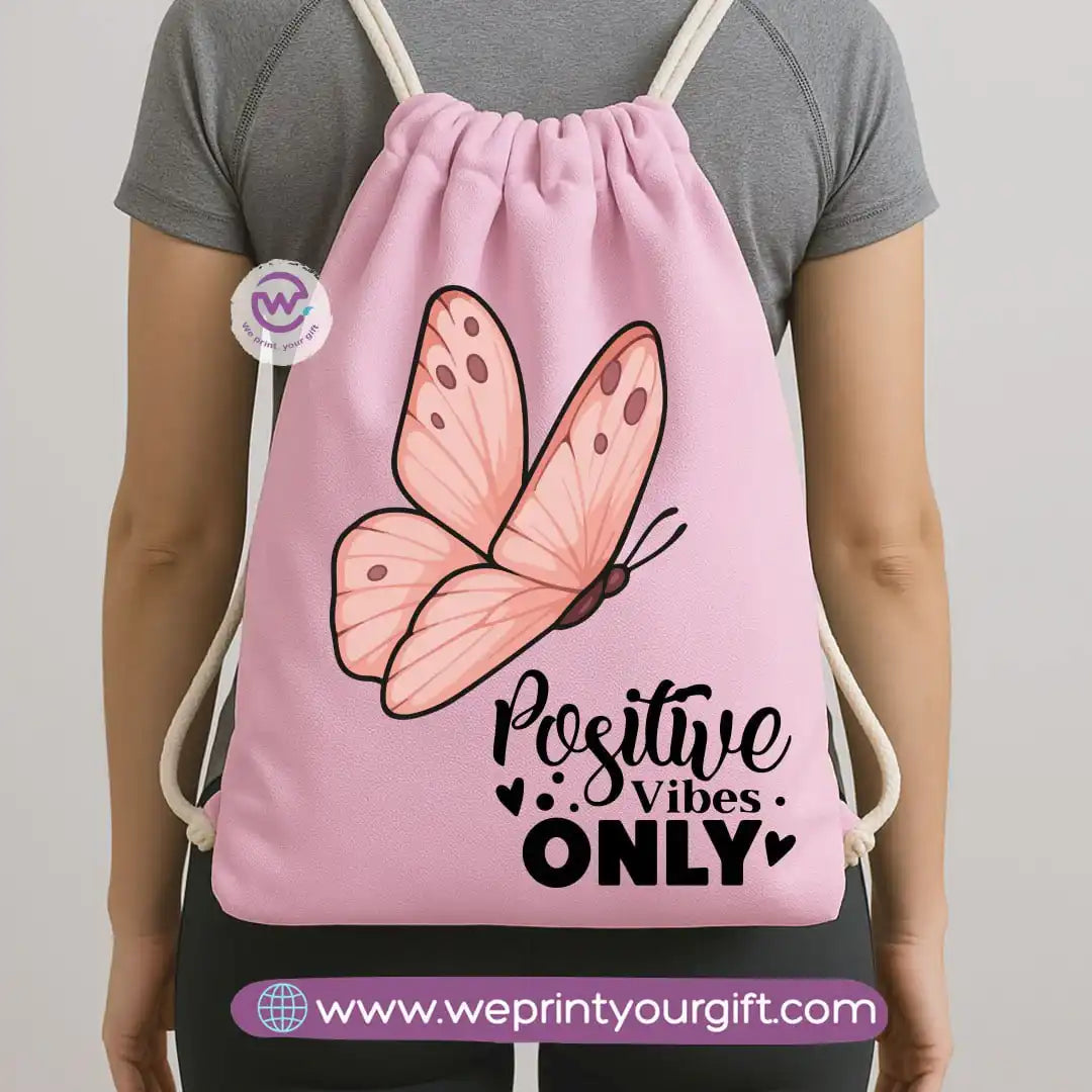 Drawstring Bag-Motivation and floral