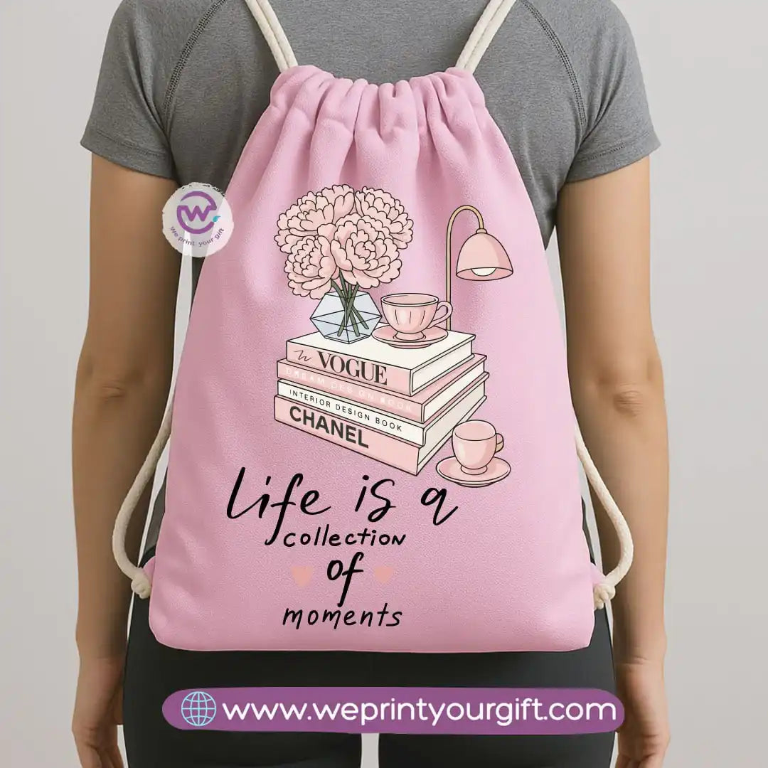 Drawstring Bag-Motivation and floral