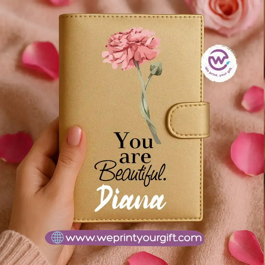 Leather wallet for women-Gold-Floral - WE PRINT