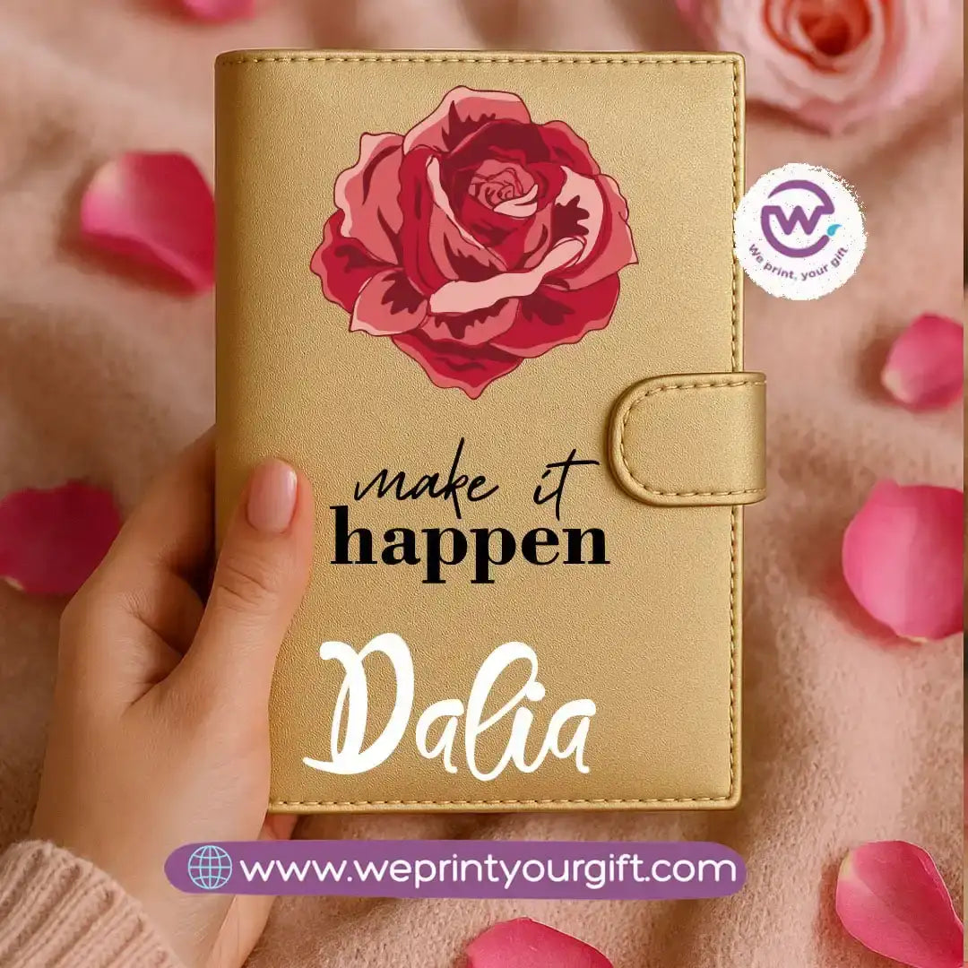 Leather wallet for women-Gold-Floral - WE PRINT