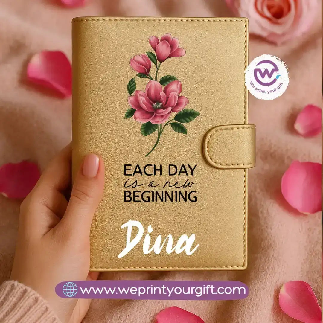 Leather wallet for women-Gold-Floral - WE PRINT