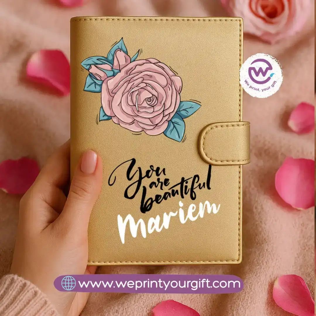 Leather wallet for women-Gold-Floral - WE PRINT