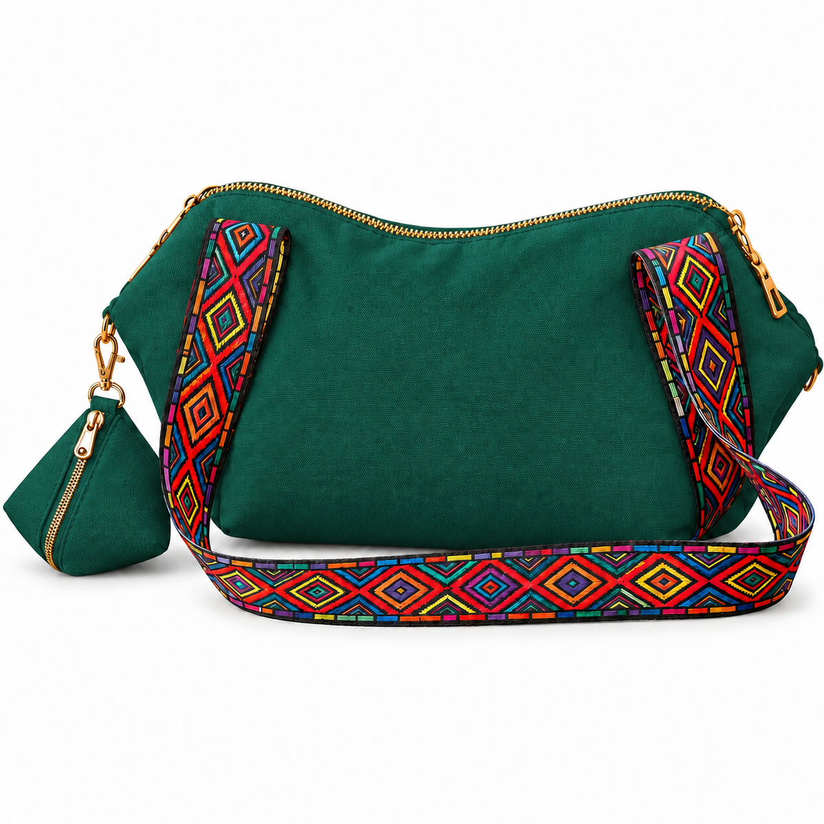 Shoulder Bag & Pouch Set with Patterned Strap -Customization Options