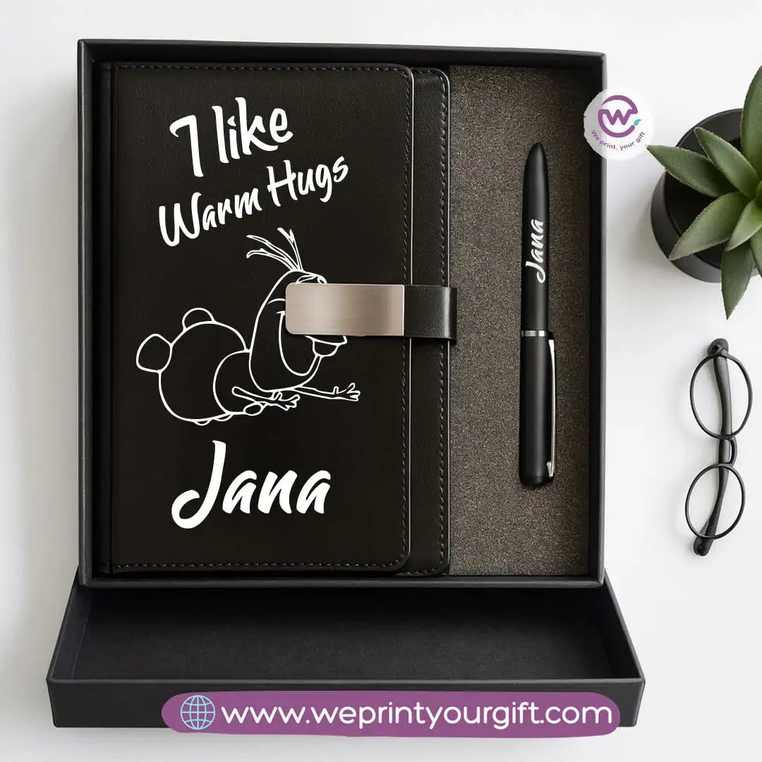 Festive Holiday Leather Gift Set – Custom Name Notebook & Pen - WE PRINT