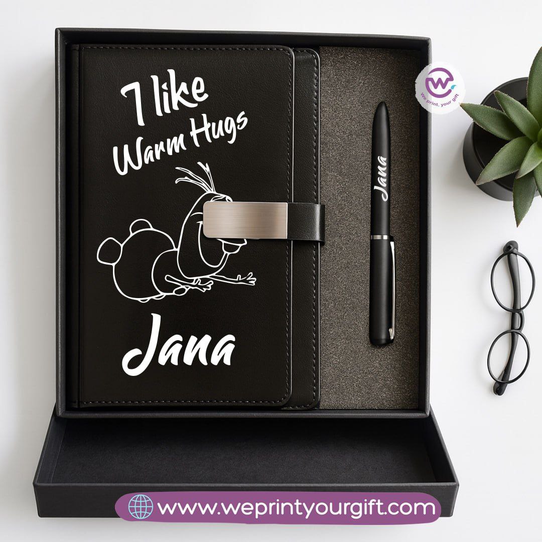 Festive Holiday Leather Gift Set – Custom Name Notebook & Pen - WE PRINT