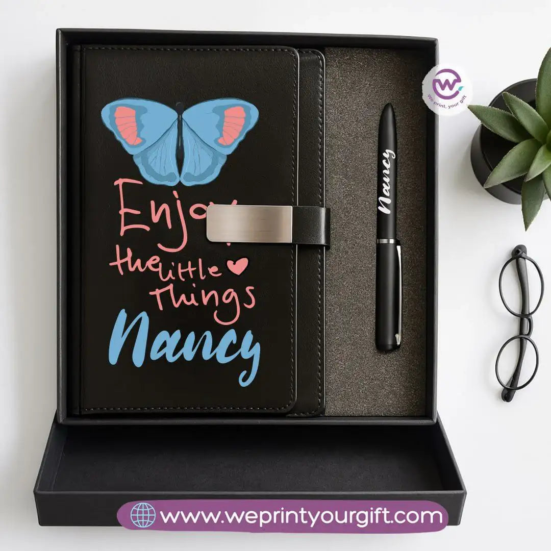 Personalized Leather Notebook & Engraved Pen Gift Box – Motivational Design with Name - WE PRINT