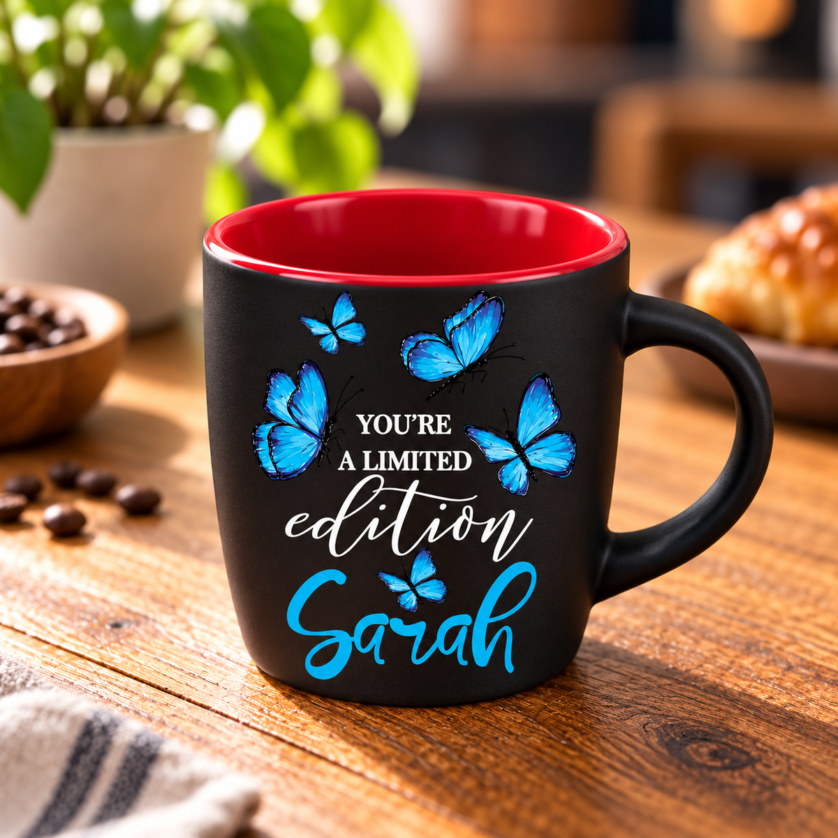 Elegant Butterfly Matte Black Espresso Cup – Raised UV Print