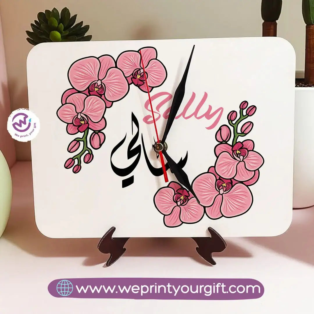 Personalized Wooden Clock with Floral Name Design - WE PRINT