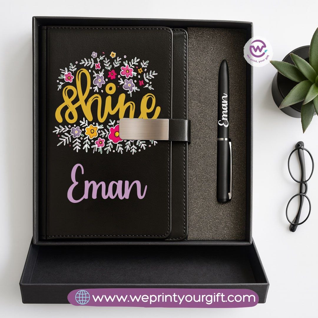 Motivational Personalized Gift Box – Custom Name Leather Notebook & Engraved Pen
