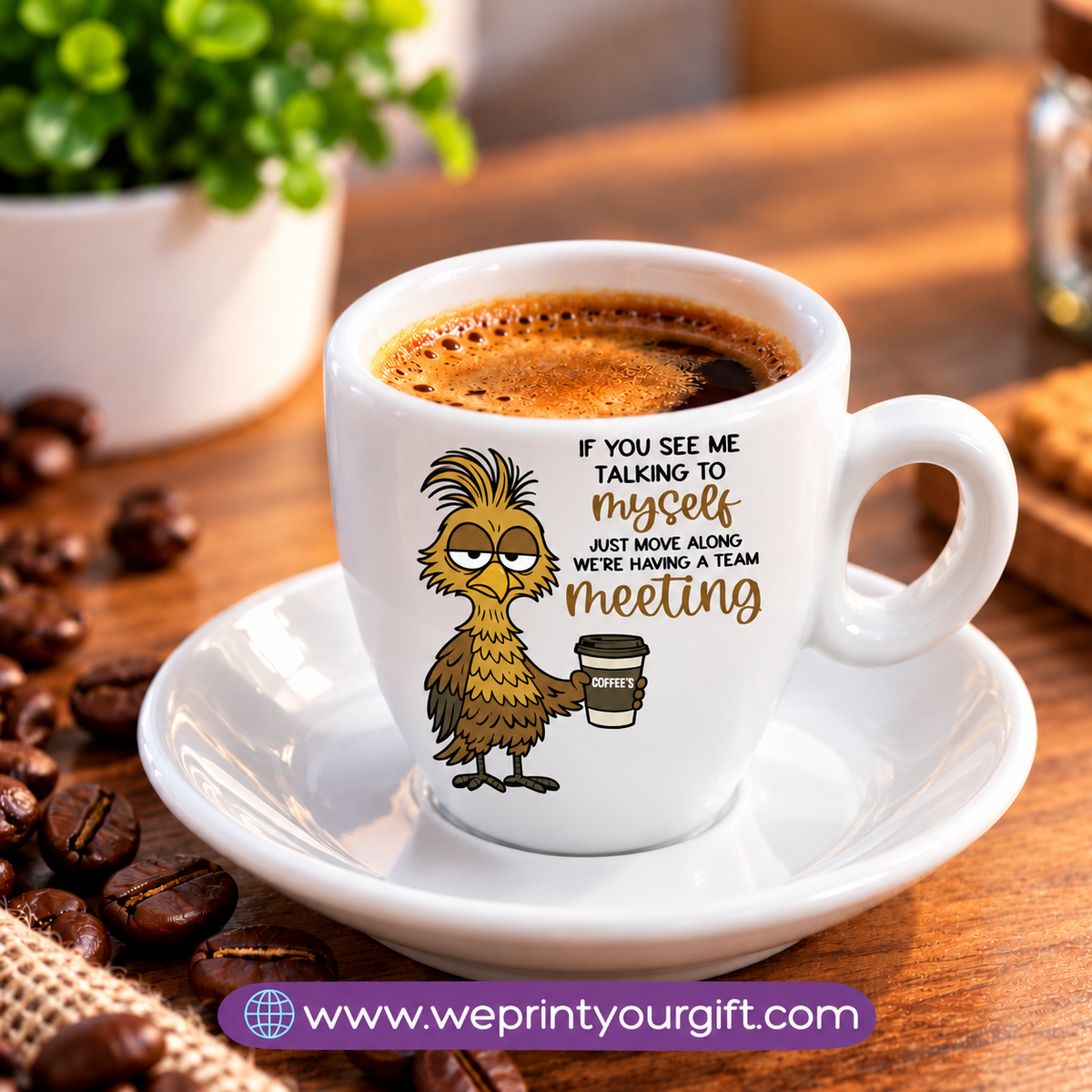 Funny Coffee Lovers Espresso Cups with Saucers – Humorous Coffee Quotes & Designs