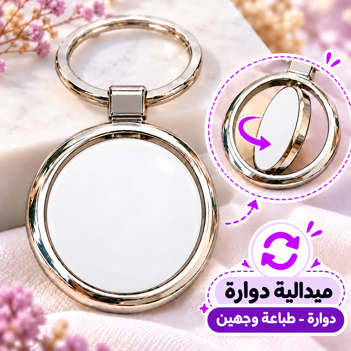 Rotating Round Metal Keychain | Double-Sided Spinner -Customization Options