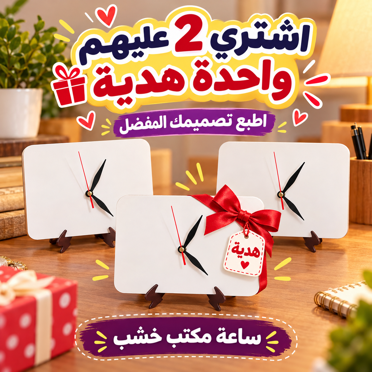 Custom Wooden Desk Clock with Stand- Buy 2 Get 1 Free