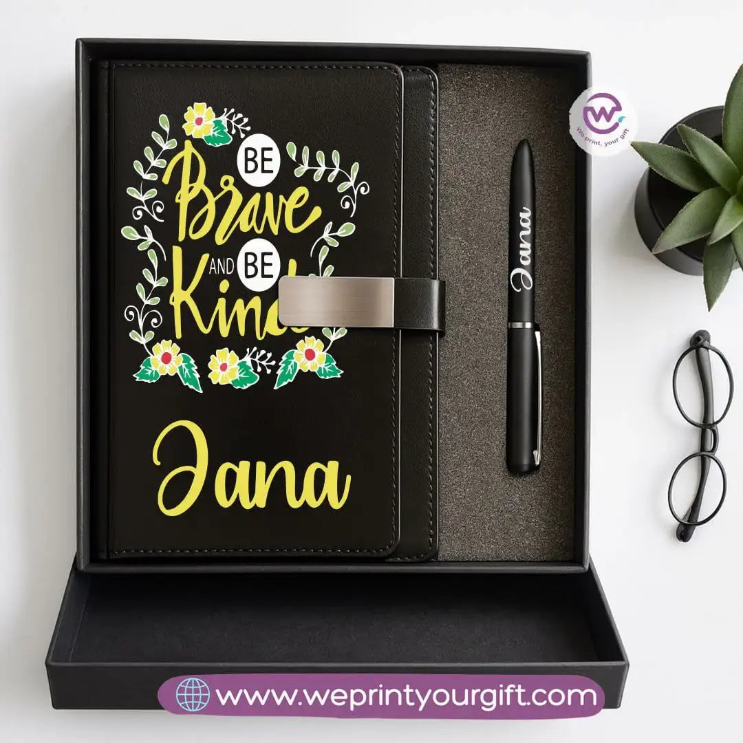 Motivational Personalized Gift Box – Custom Name Leather Notebook & Engraved Pen - WE PRINT