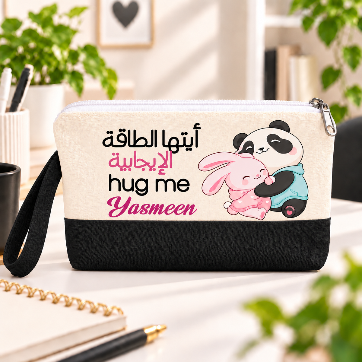 Cute Panda Two-Tone Canvas Pencil Case & Makeup Pouch | With Side Handle