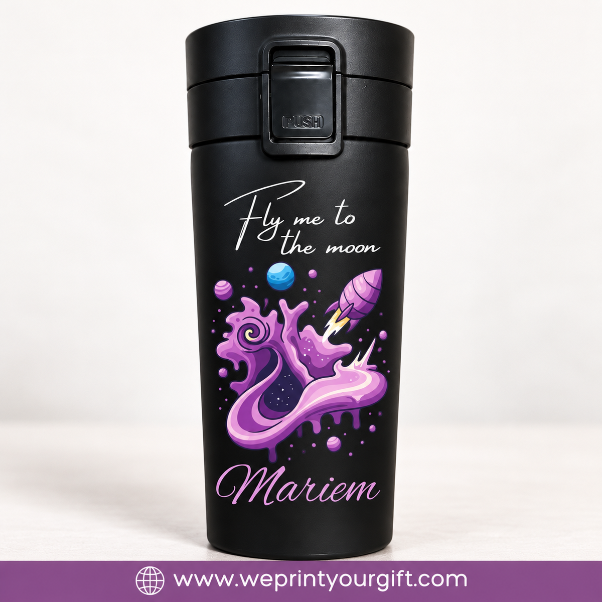 Purple Motivational Black Thermal Mug 500ml
