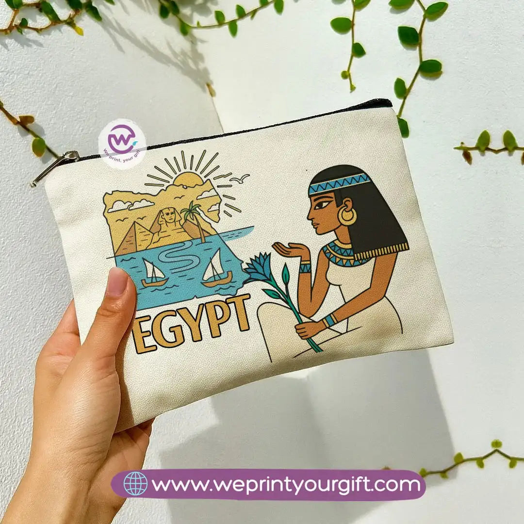 Pharaonic Egyptian Makeup Bag & Pencil Case – Artistic Cotton Pouch Inspired by Ancient Egypt - WE PRINT