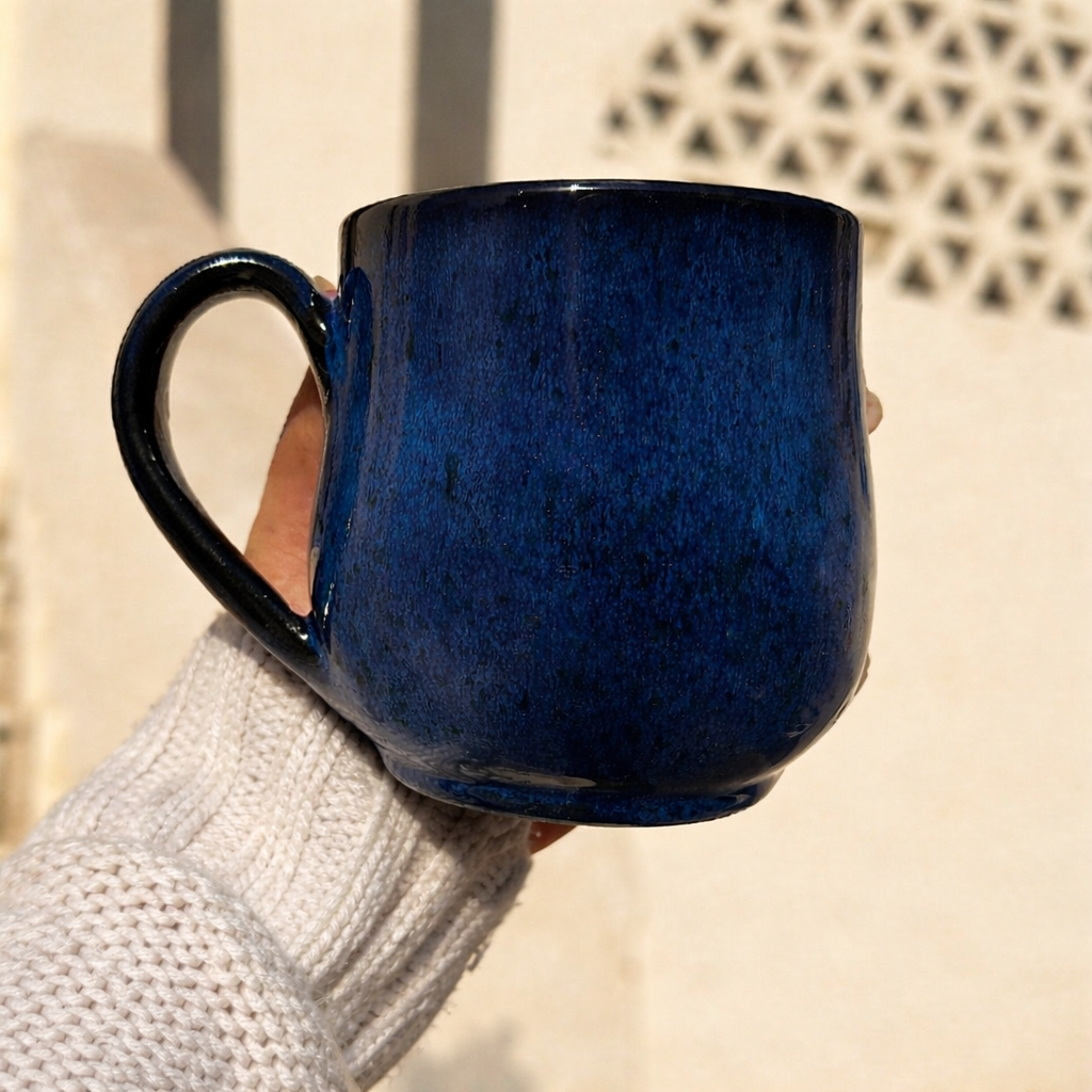Dark Blue Handmade Pottery Mug – 350 ml - Customization Options