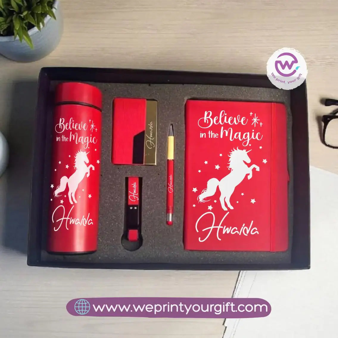 Unicorn Personalized 5-Piece Gift Box – Custom Name Luxury Set with Digital Thermos & Notebook - WE PRINT