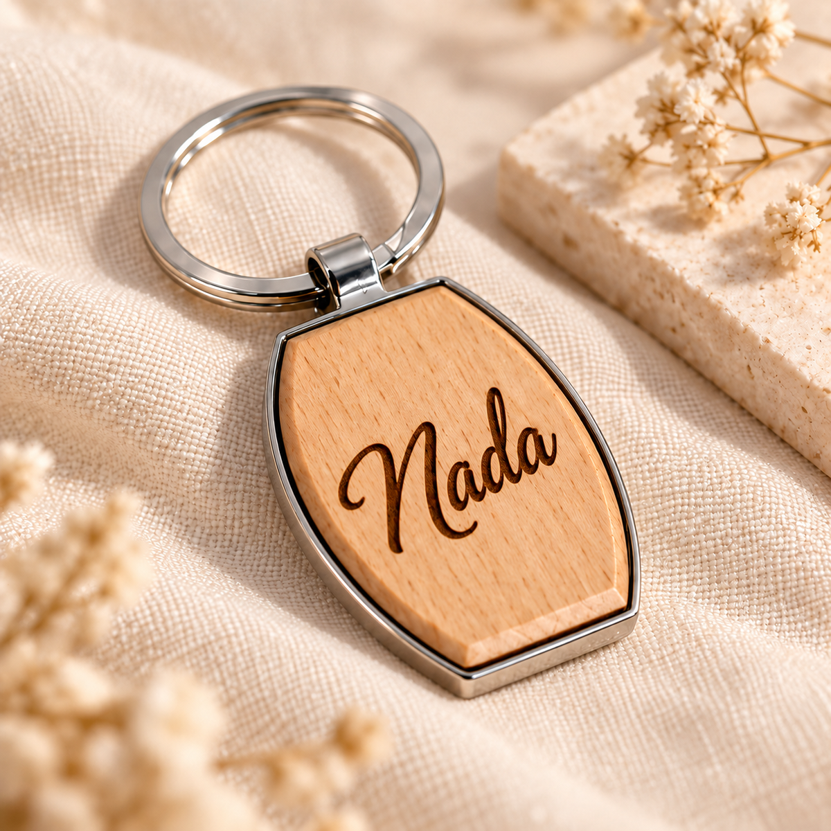 Wood & Metal Key Fob – Engraved Name