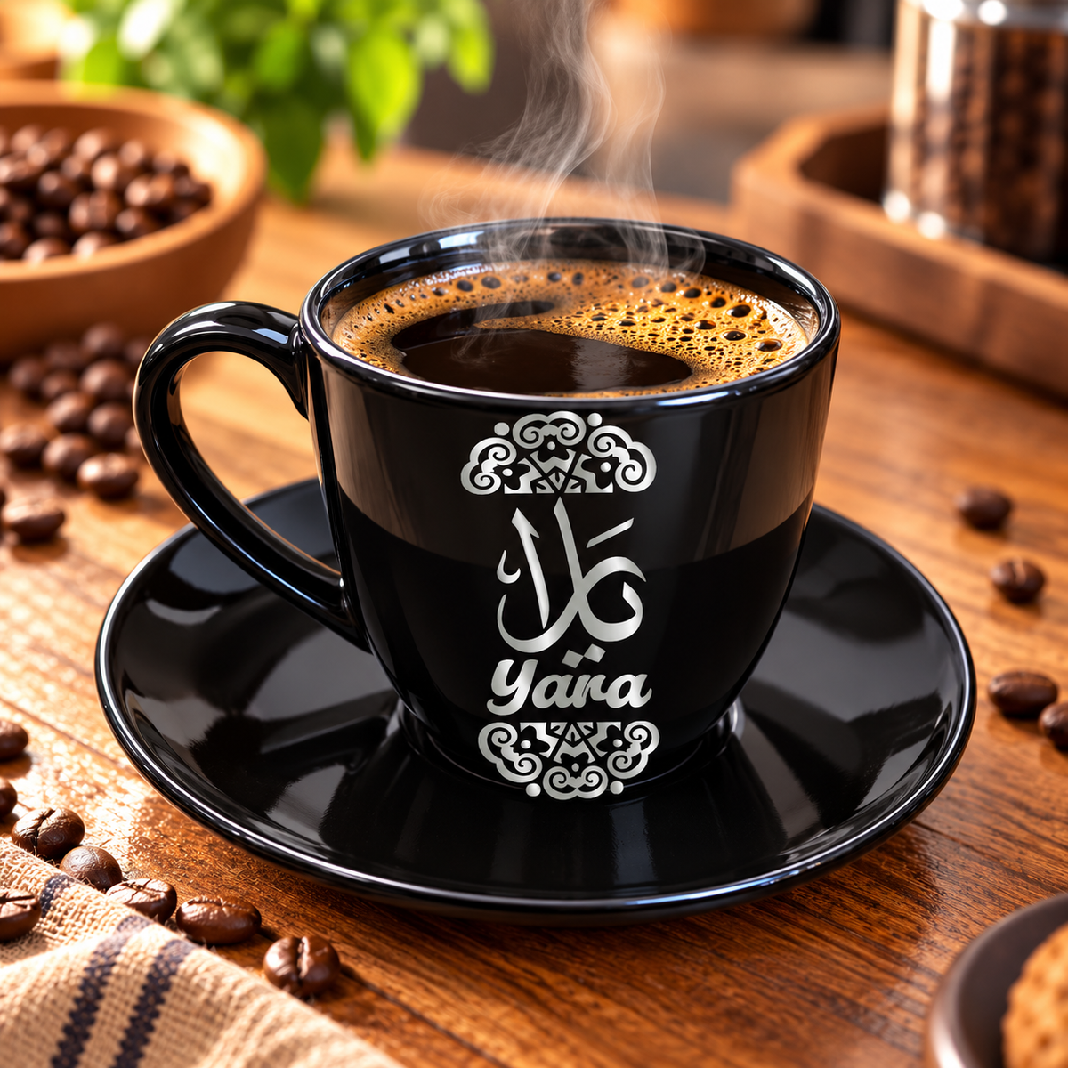 Personalized Name Black Porcelain Coffee Cup