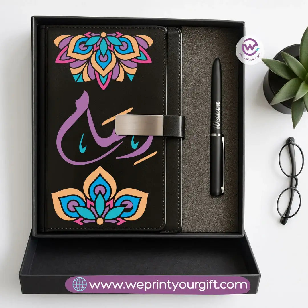 Mandala Personalized Gift Box – Custom Name Leather Notebook & Engraved Pen Set - WE PRINT