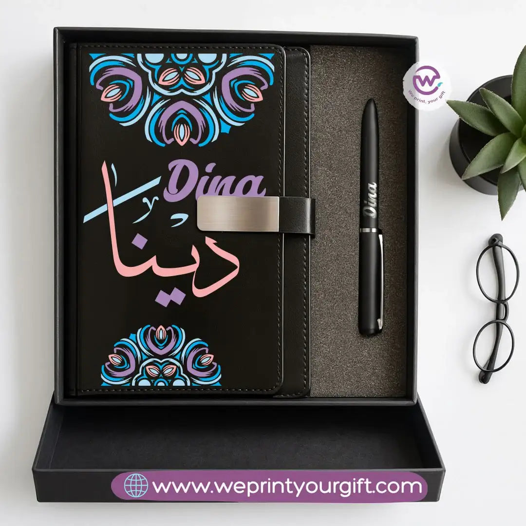 Mandala Personalized Gift Box – Custom Name Leather Notebook & Engraved Pen Set - WE PRINT