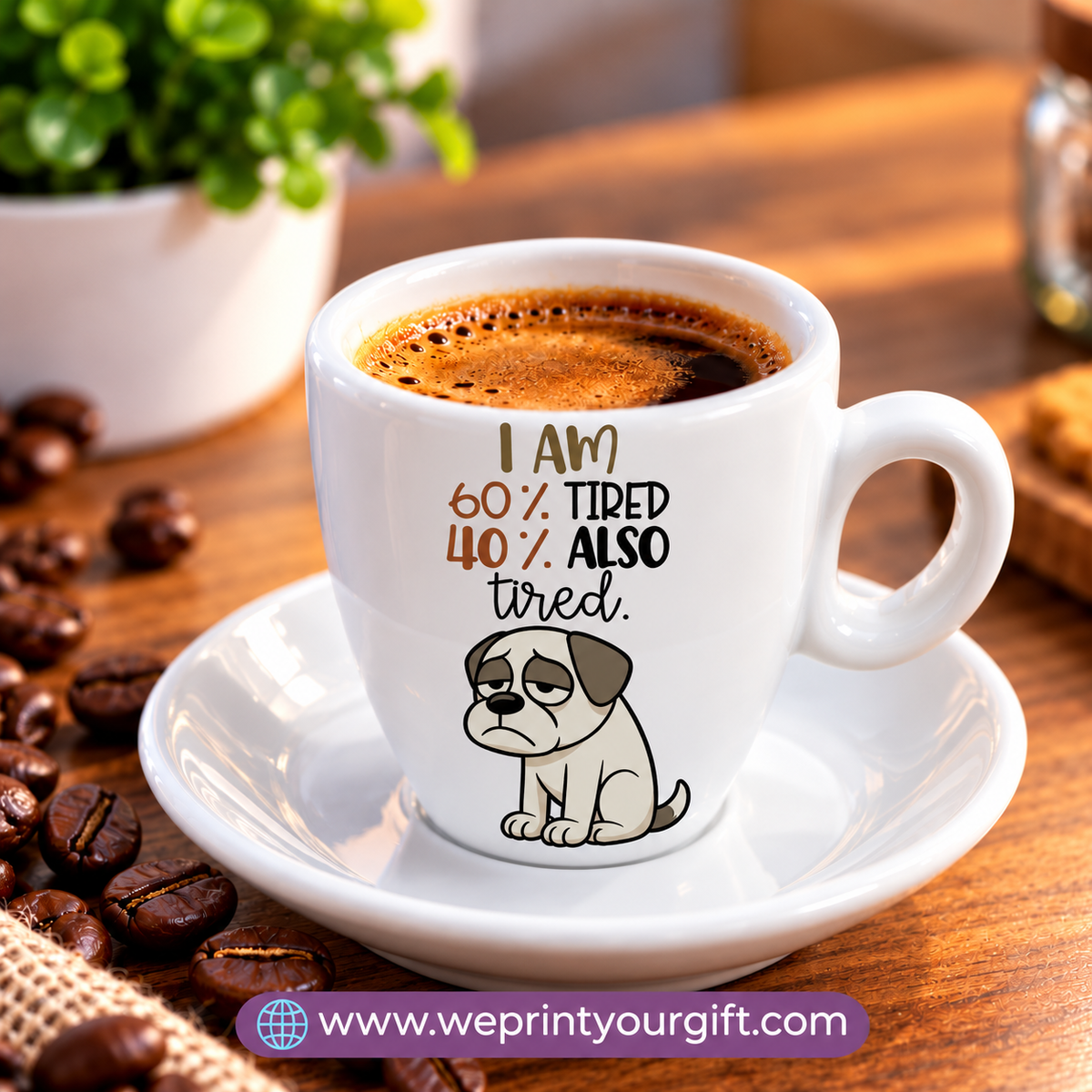Funny Coffee Lovers Espresso Cups with Saucers – Humorous Coffee Quotes & Designs