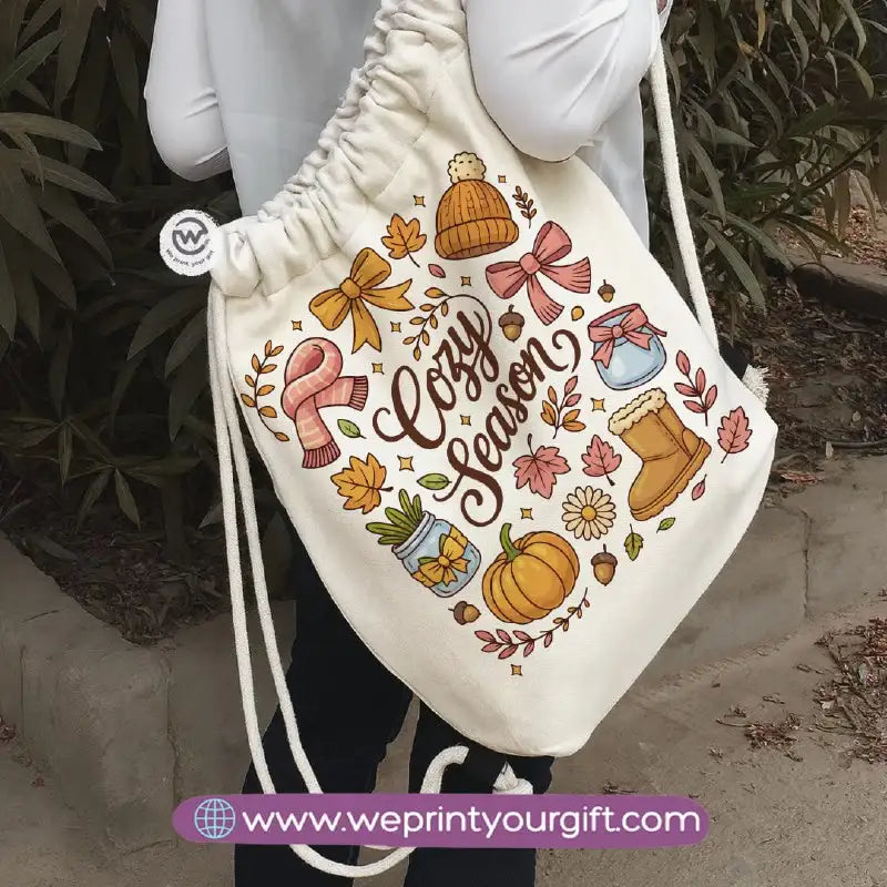 Winter & Retro Drawstring Backpack – Vintage-Inspired Cozy Designs - WE PRINT