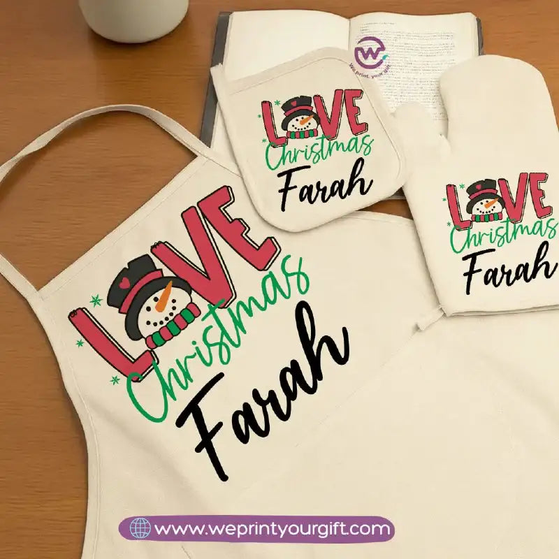 Christmas Kitchen Set – Apron, Oven Glove & Handle Holder-3 Pieces - WE PRINT