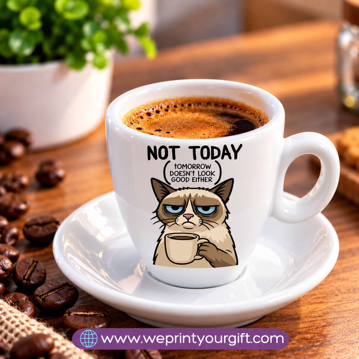 Funny Coffee Lovers Espresso Cups with Saucers – Humorous Coffee Quotes & Designs