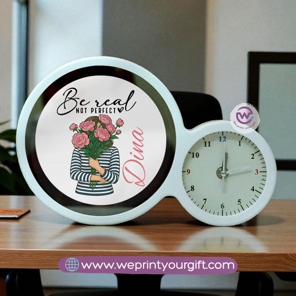 Round Magic Mirror with Clock – Motivational Digital Art Edition