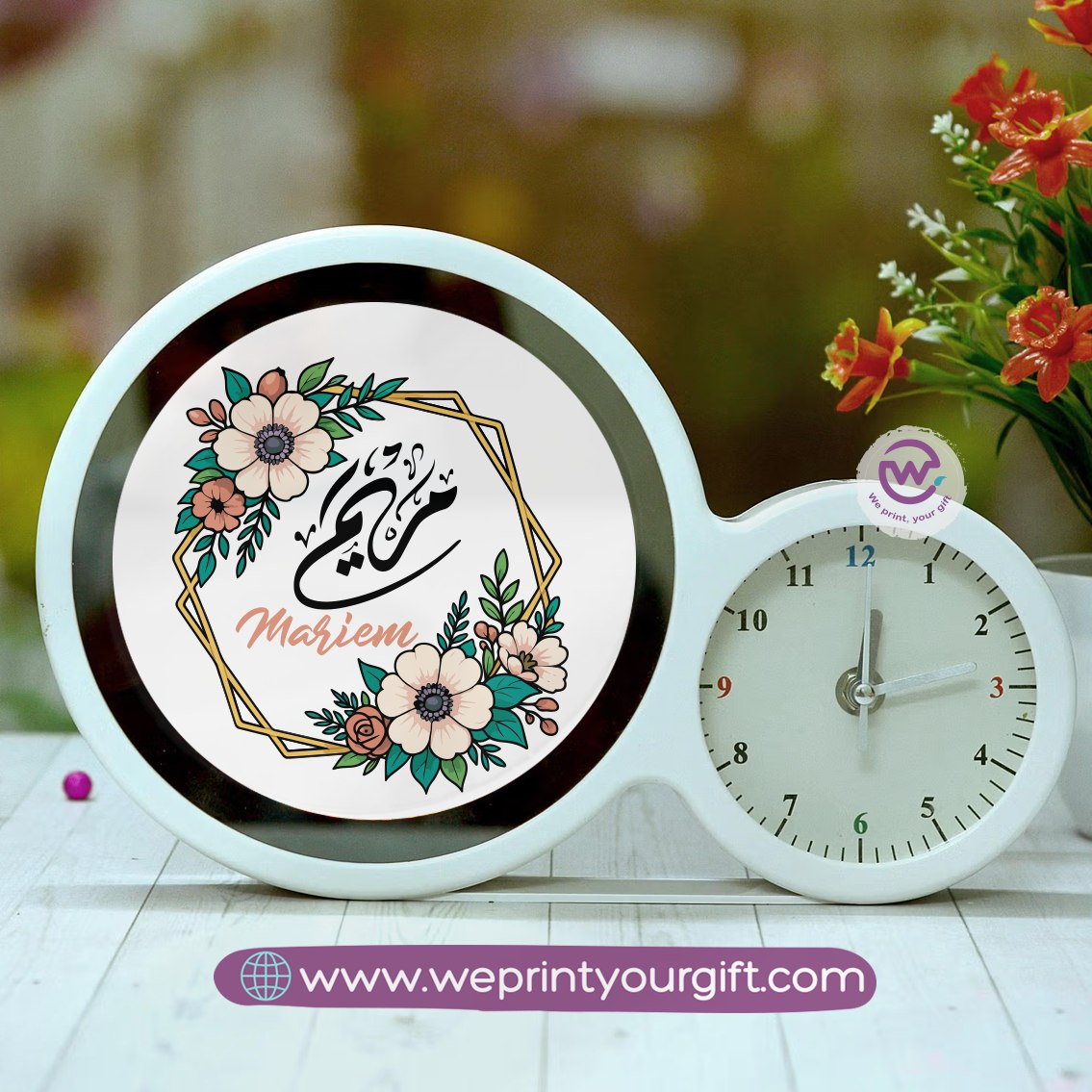 Round Magic Mirror with Clock – Custom Name Collection