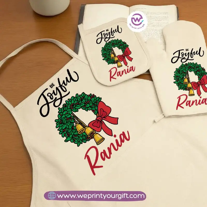 Christmas Kitchen Set – Apron, Oven Glove & Handle Holder-3 Pieces - WE PRINT