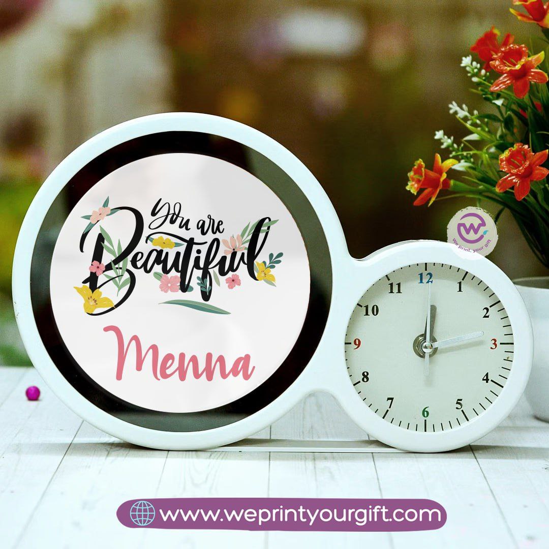 Round Magic Mirror with Clock – Personalized Motivational Design
