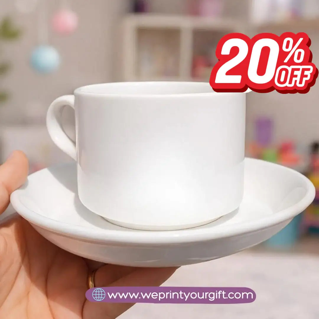 Ceramic Coffee Cup with Saucer - Ramadan Offer -20 % Discount - WE PRINT