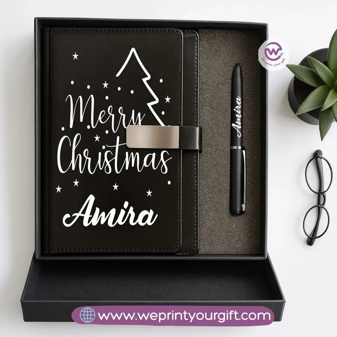 Festive Holiday Leather Gift Set – Custom Name Notebook & Pen - WE PRINT