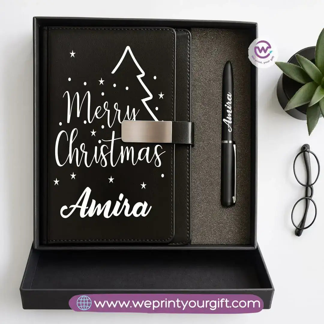 Festive Holiday Leather Gift Set – Custom Name Notebook & Pen - WE PRINT