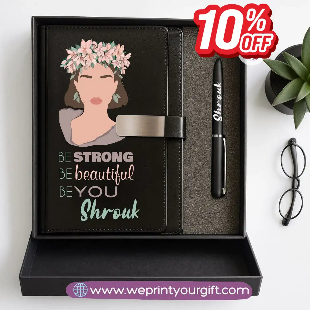 Personalized Leather Notebook & Engraved Pen Gift Box – Motivational Design with Name - WE PRINT