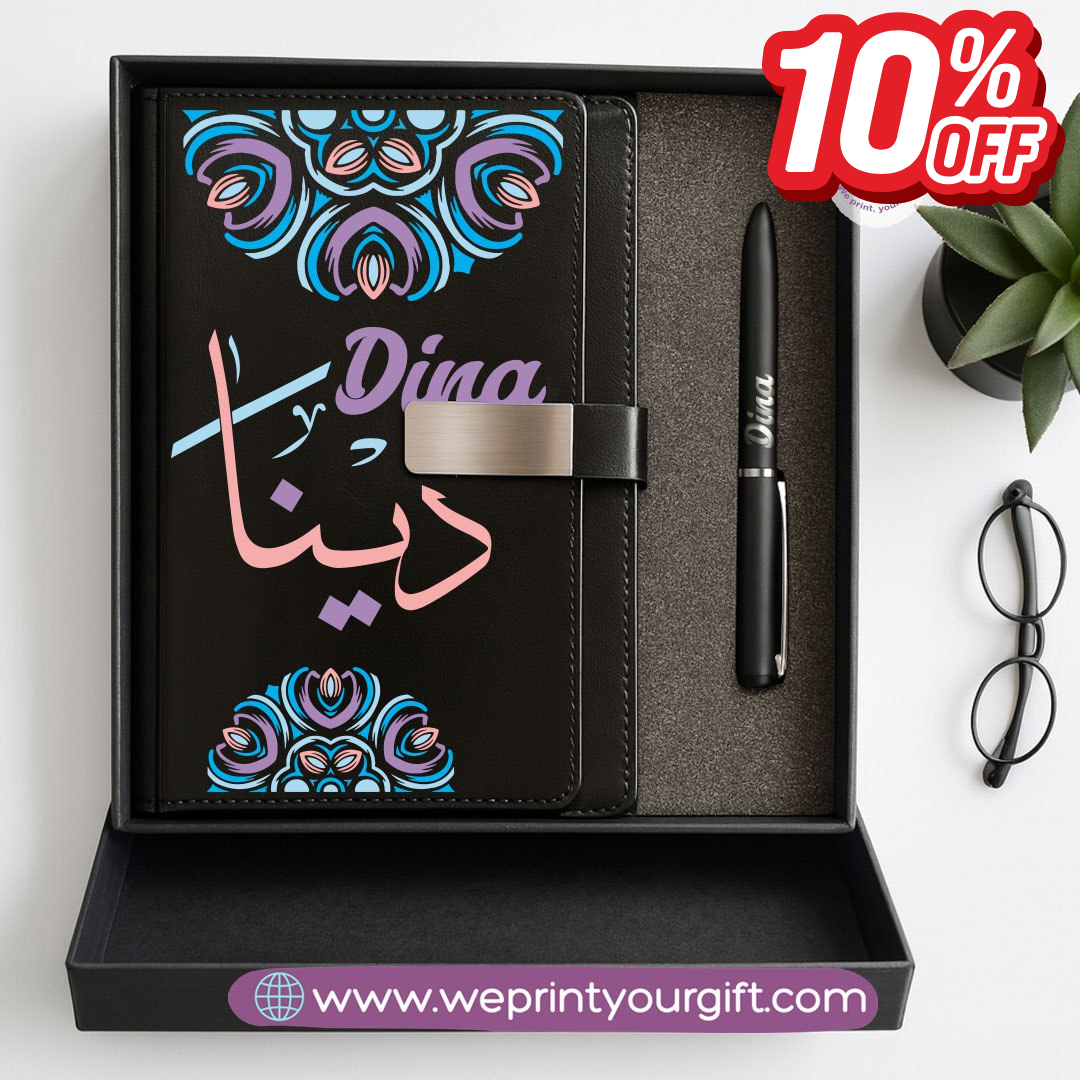 Mandala Personalized Gift Box – Custom Name Leather Notebook & Engraved Pen Set
