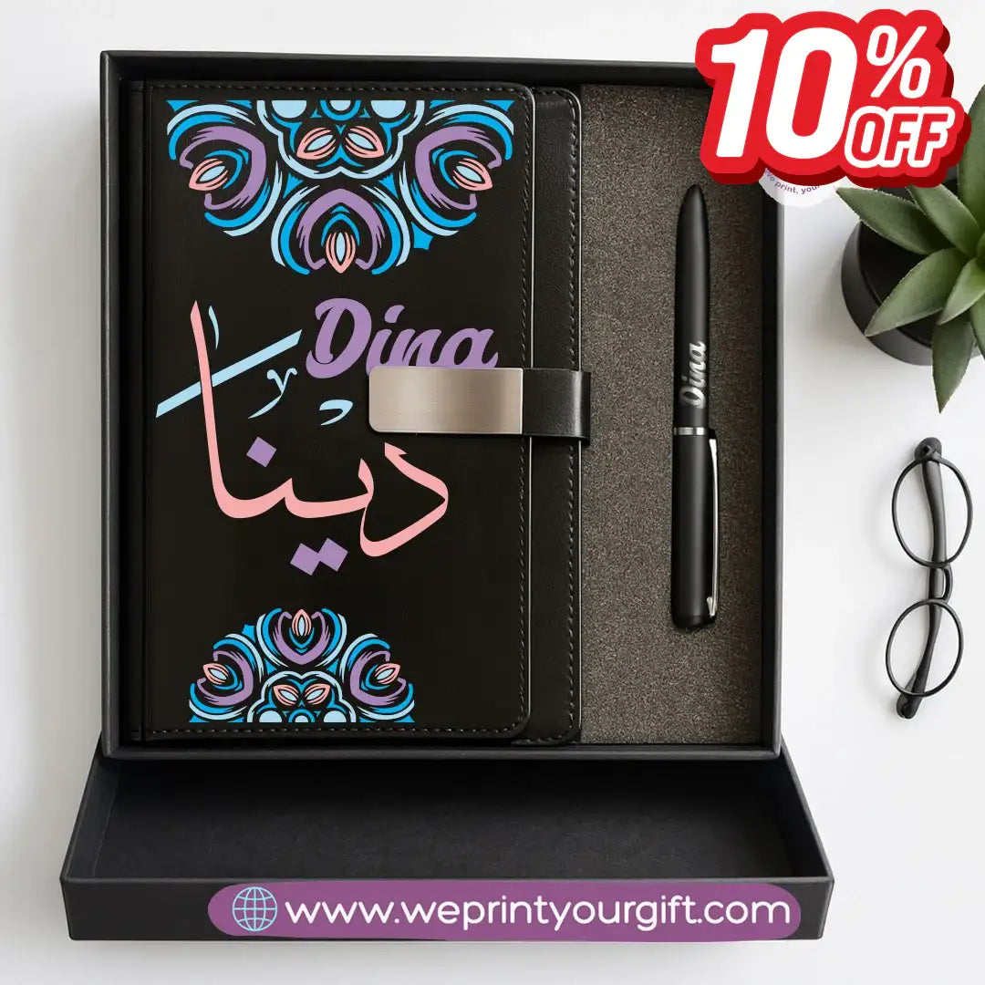 Mandala Personalized Gift Box – Custom Name Leather Notebook & Engraved Pen Set - WE PRINT
