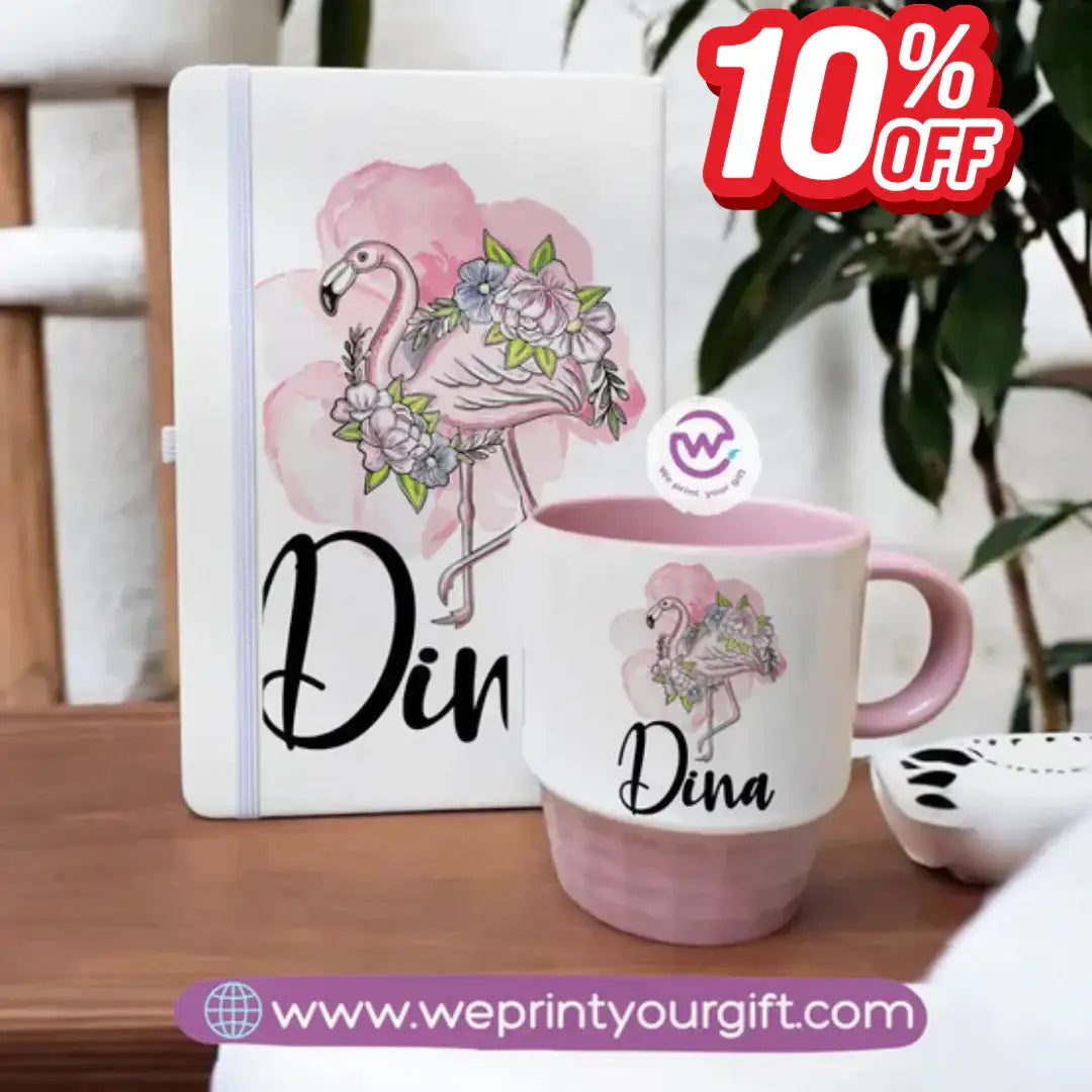 Pink Set- (Ribbed mug+ Notebook)- Floral - WE PRINT