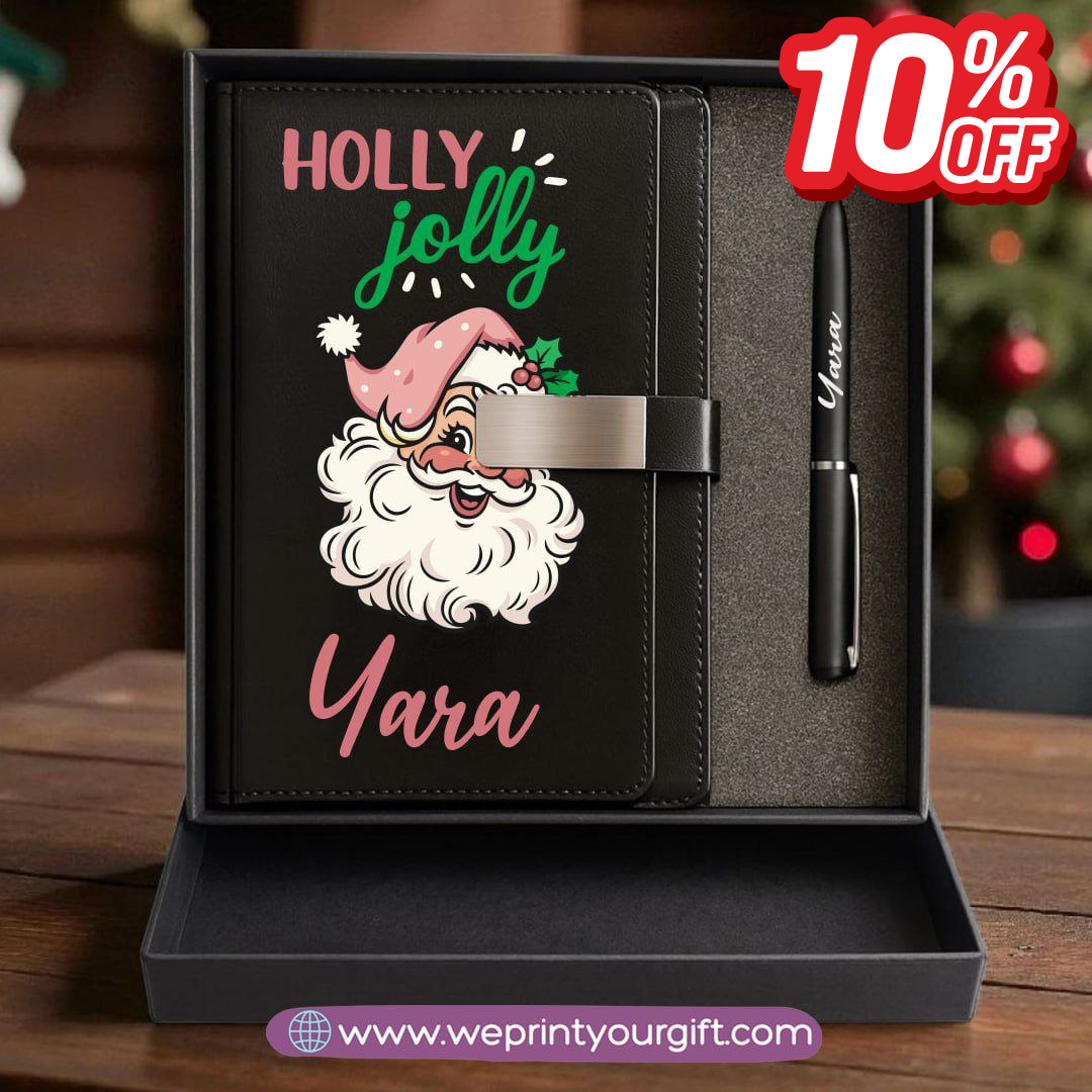 Christmas Leather Gift Box โ Personalized Notebook & Engraved Pen